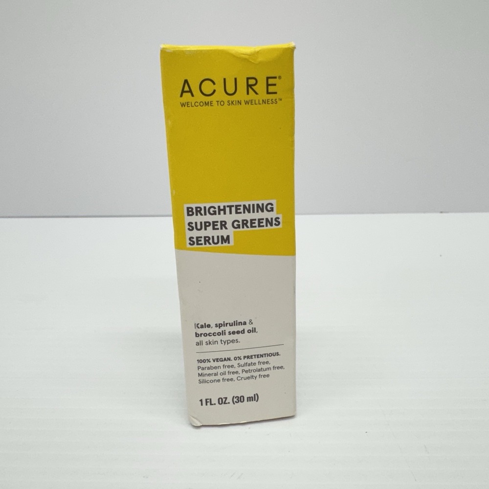 ACURE Brightening Super Greens Serum 100% Vegan 1.7 Oz, New